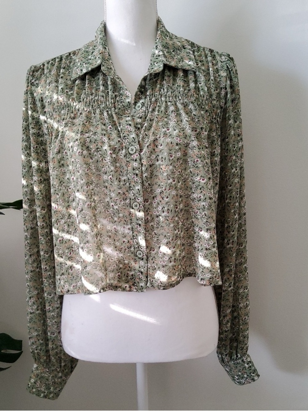 rosewater remi Sage Green Floral Button-Down Shirt
